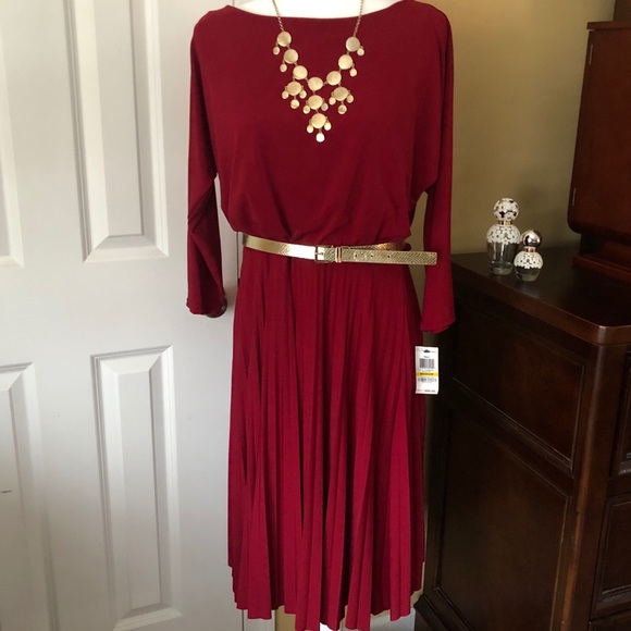 Alfani Dresses & Skirts - Alfani Red Dress with Pleated Skirt M NWT